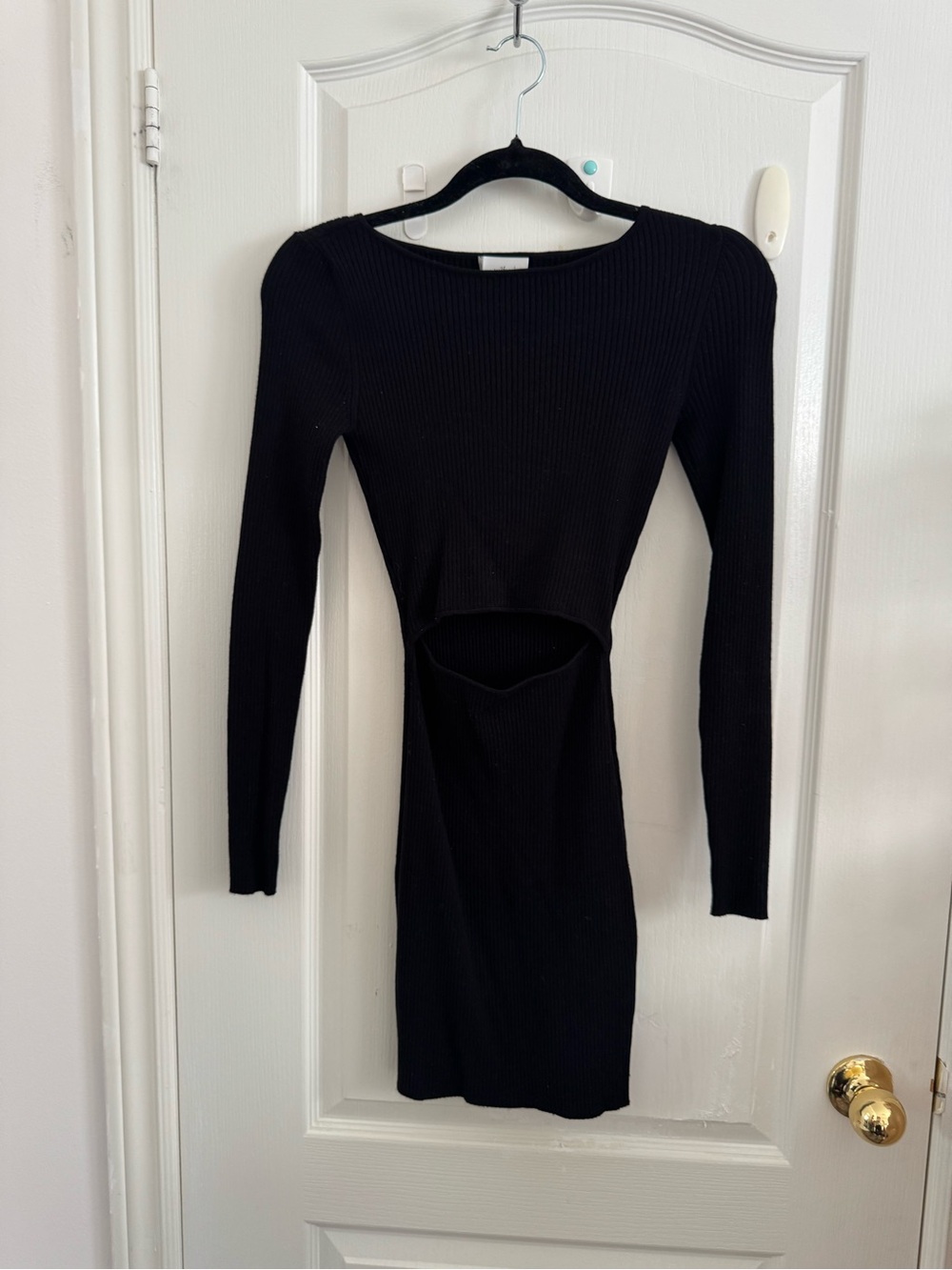 Wilfred Black Long-Sleeve Cutout Ribbed Dress